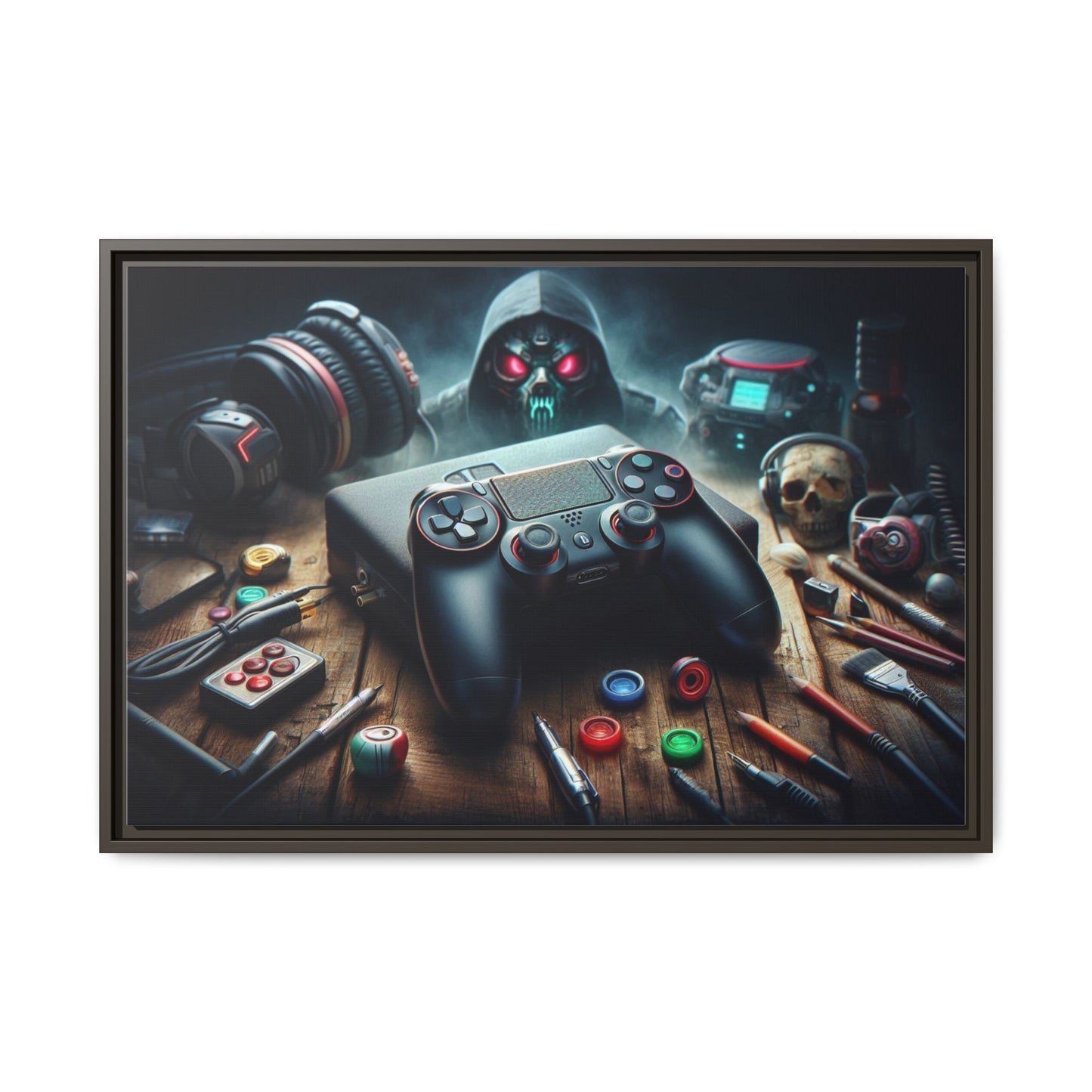 Gamer Themed Unique Framed AI Canvas Print Wall Art Video Game Lover Futuristic Digital Style Gift Cyber Geek Matrix Decor 3 frame colors