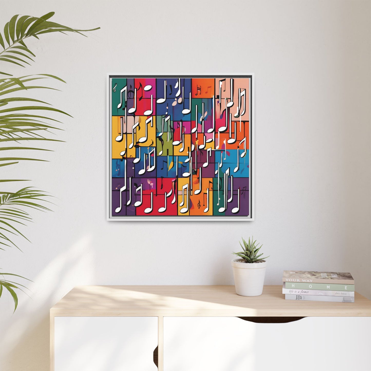 Modern Music-Themed Print Abstract Design Unique Framed Canvas Print Treble Clef Note Wall Art Music Lover Gift Decor 3 frame colors