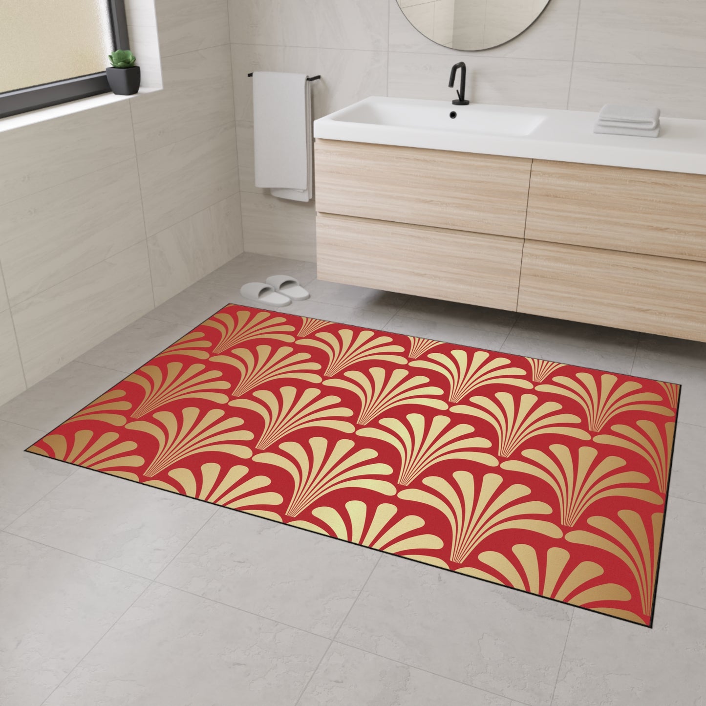 Decorative Heavy Duty Non-Slip Floor Mat Stylish Design Perfect for Entryway Kitchen Décor Red Floral Geometric Design Rug Bathroom Mat