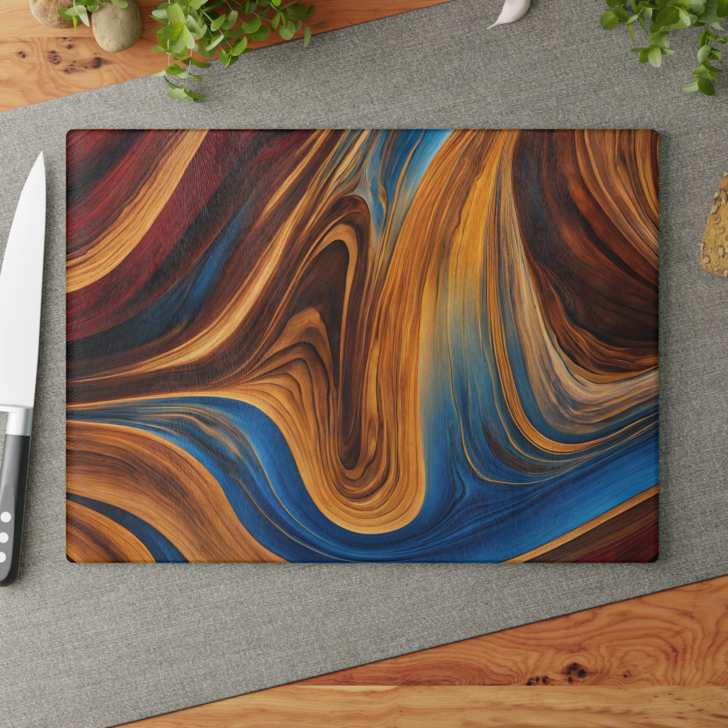 Kitchen Decor Glass Wood-look Image Unique Nature Lover Cutting Board Serving Tray Home Cook Gift Colorful Glass Charcuterie Board