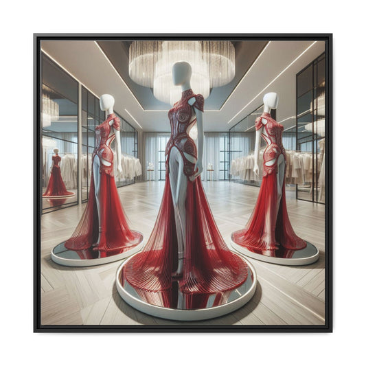 Futuristic Bodycon Runway Dress Framed Canvas Print Wall Art Unique Fashion Designer Style Haute Couture Fashionista Gift 3 Frame Colors