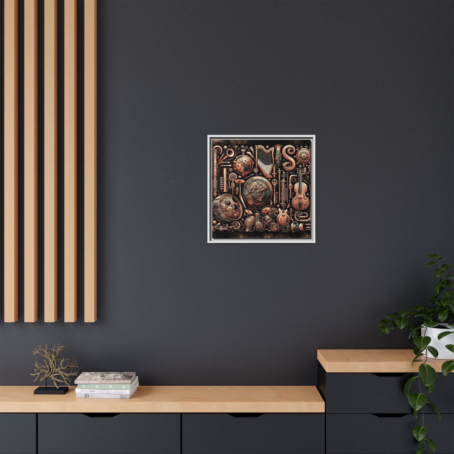 Modern Music-Themed Steampunk Style Print Abstract Design Unique Framed Canvas Print Wall Art Music Lover Gift Decor 3 frame colors