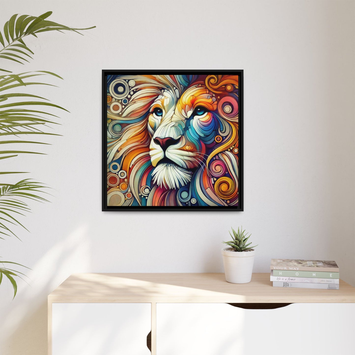 Modern Lion Print Abstract Design Unique Framed Canvas Print King of Jungle Wall Art Animal Lover Gift Nature Lover Decor 3 frame colors