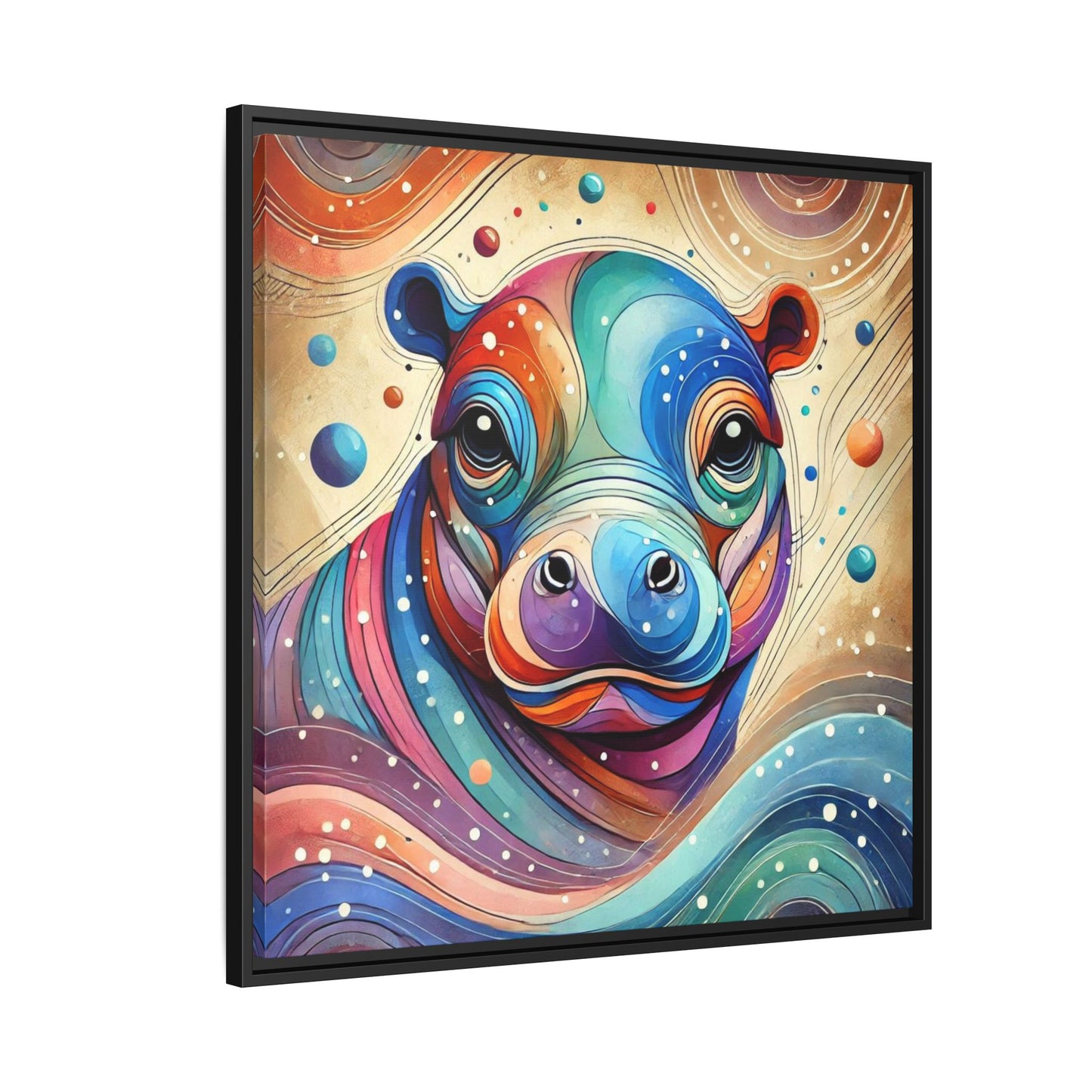 Modern Hippo Print Abstract Design Unique Framed Canvas Print Baby Hippo Wall Art Animal Lover Gift Nature Lover Decor 3 frame colors