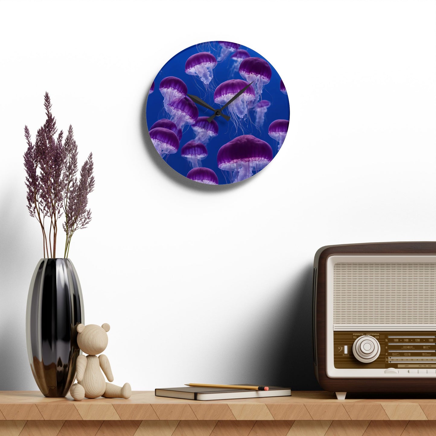 Jellyfish Design Acrylic Clock Unique Colorful Wall Clock for Kitchen or Living Room Nature Lover Underwater Gift