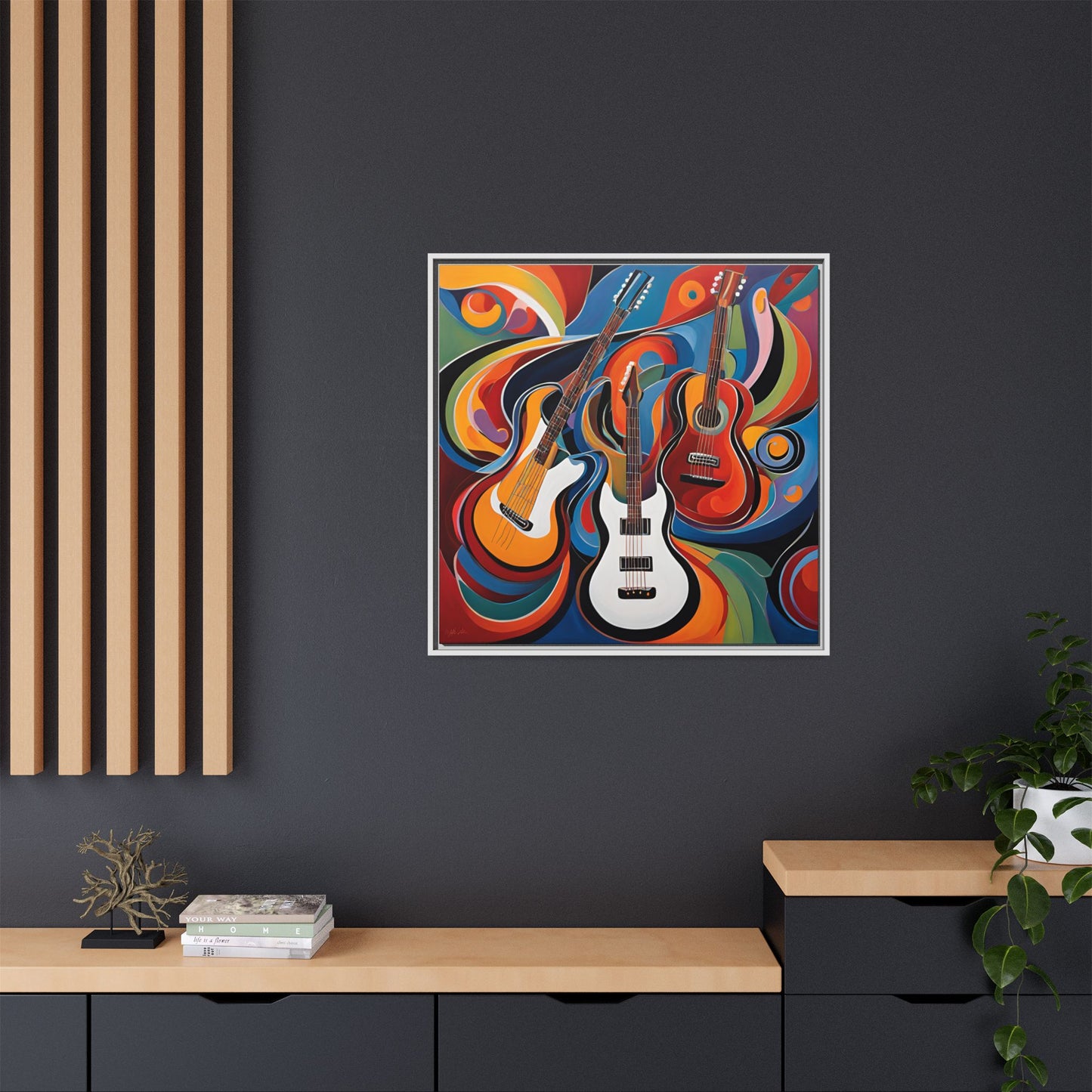 Modern Music-Themed Print Abstract Design Unique Framed Canvas Print Guitar Wall Art Music Lover Gift Decor 3 frame colors