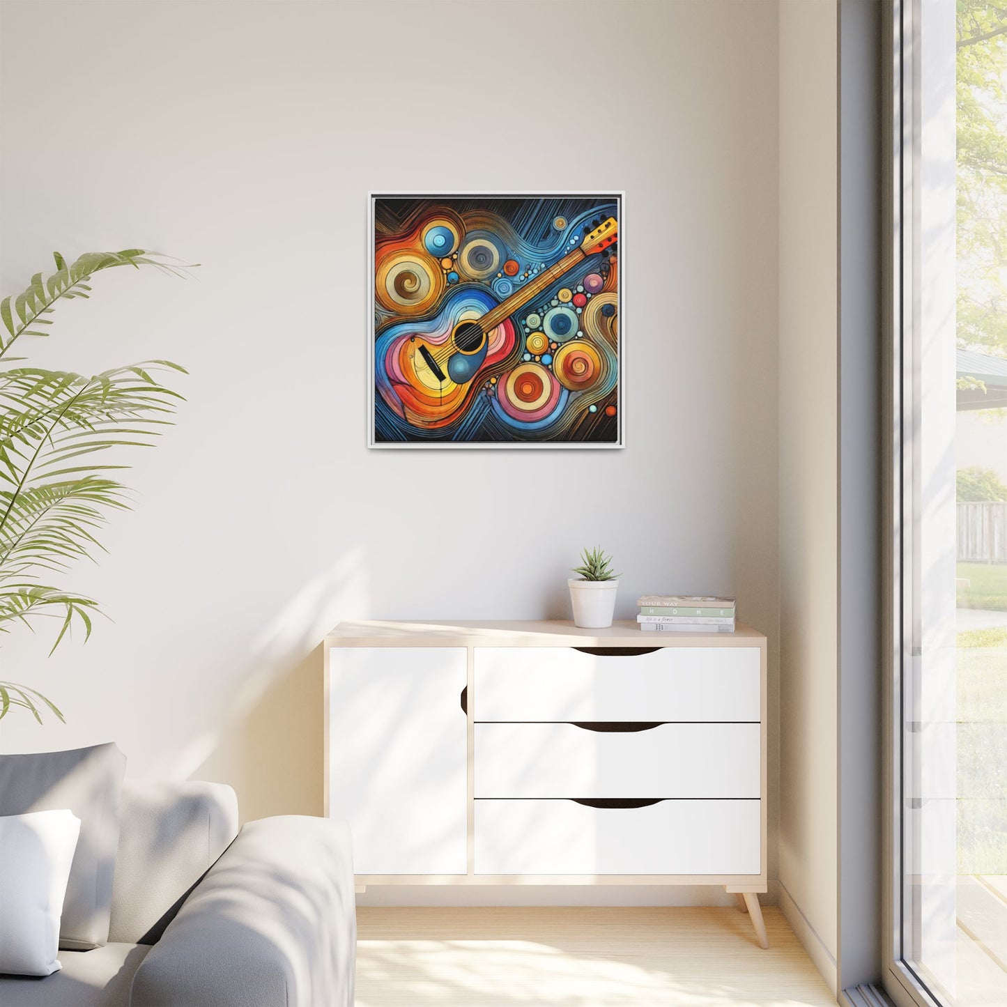 Modern Music-Themed Print Abstract Design Unique Framed Canvas Print Guitar Wall Art Music Lover Gift Decor 3 frame colors