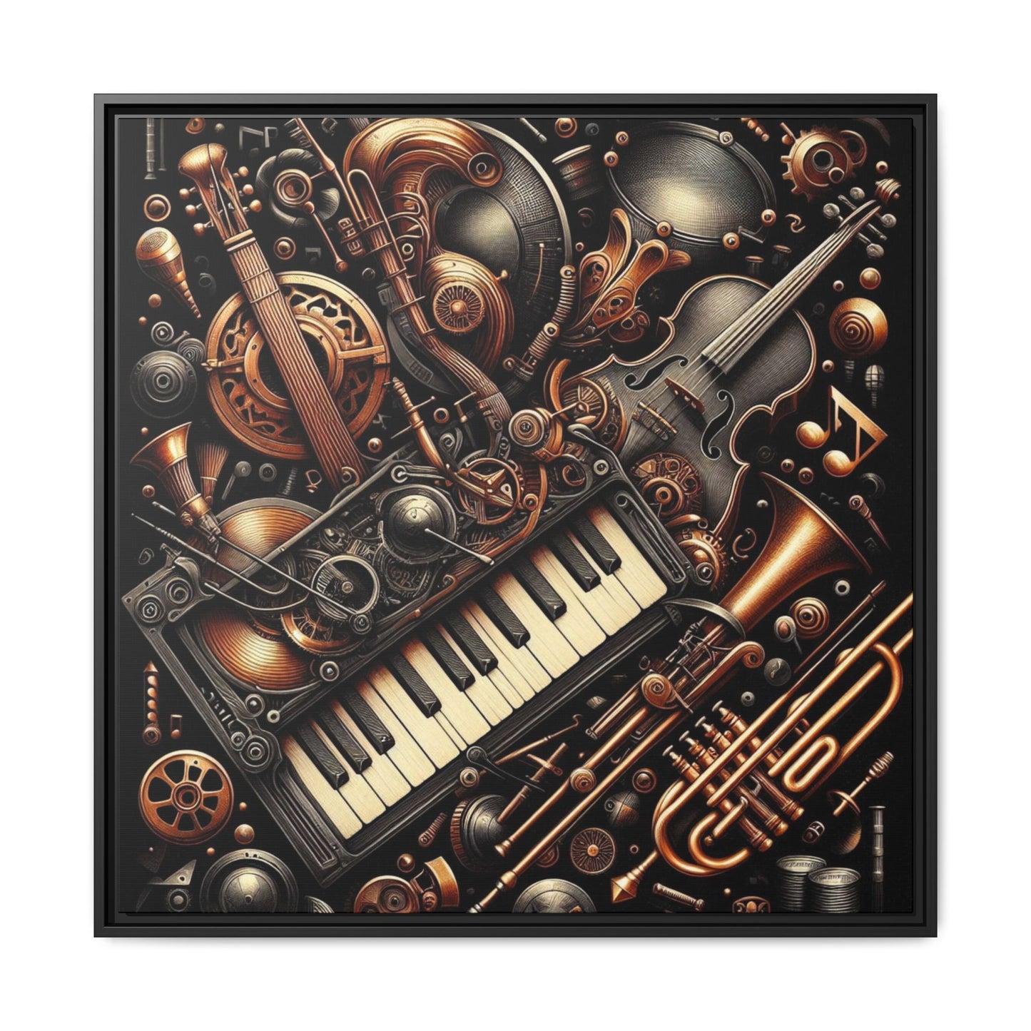 Modern Music-Themed Steampunk Style Print Abstract Design Unique Framed Canvas Print Wall Art Music Lover Gift Decor 3 frame colors