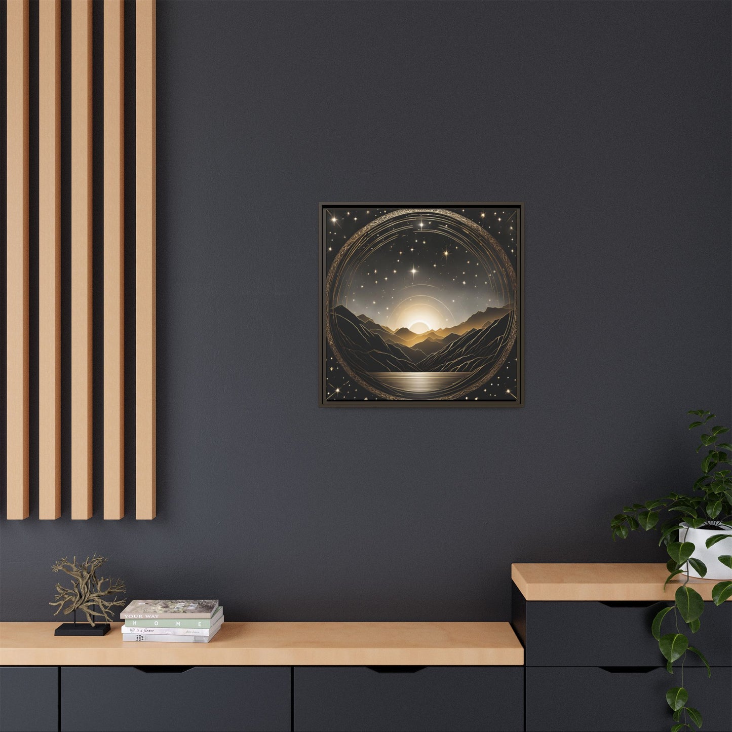 Boho Celestial Design Unique Framed Canvas Wall Art Sun and Stars Astrological Gift Nature Lover Gift Astronomy Gift 3 frame color choices