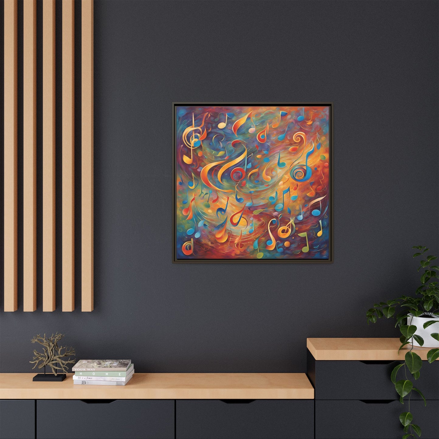 Modern Music-Themed Print Abstract Design Unique Framed Canvas Print Treble Clef Note Wall Art Music Lover Gift Decor 3 frame colors