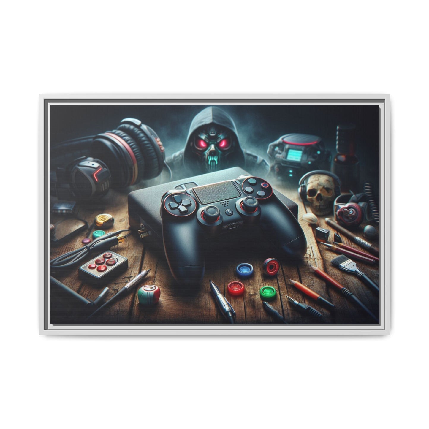 Gamer Themed Unique Framed AI Canvas Print Wall Art Video Game Lover Futuristic Digital Style Gift Cyber Geek Matrix Decor 3 frame colors