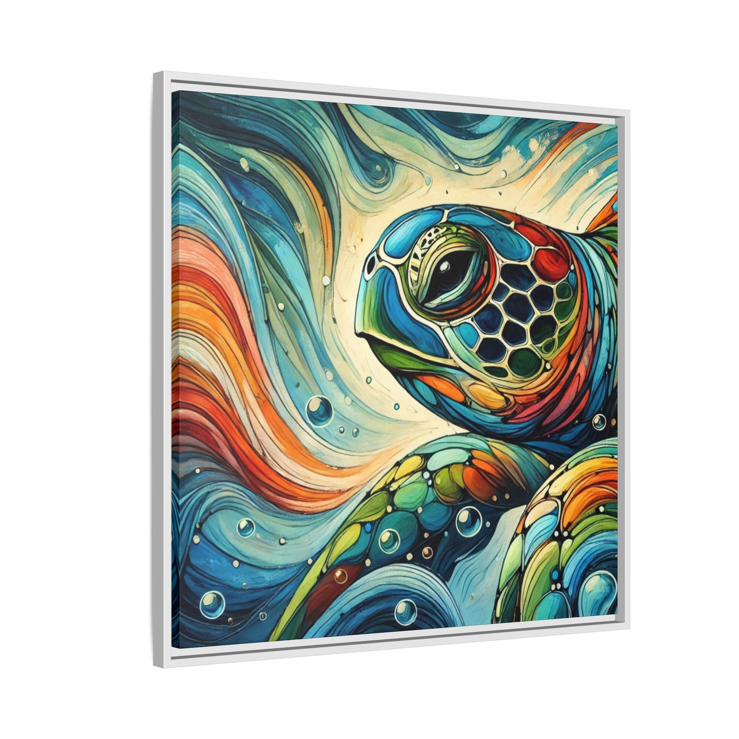 Modern Sea Turtle Print Abstract Design Unique Framed Canvas Print Oceanic Wall Art Animal Lover Gift Nature Lover Decor 3 frame colors