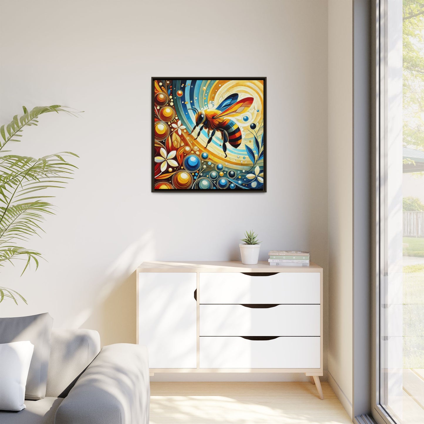 Modern Bee Print Abstract Design Unique Framed Canvas Print Insect Lover Wall Art Animal Lover Nature Lover Decor 3 frame colors