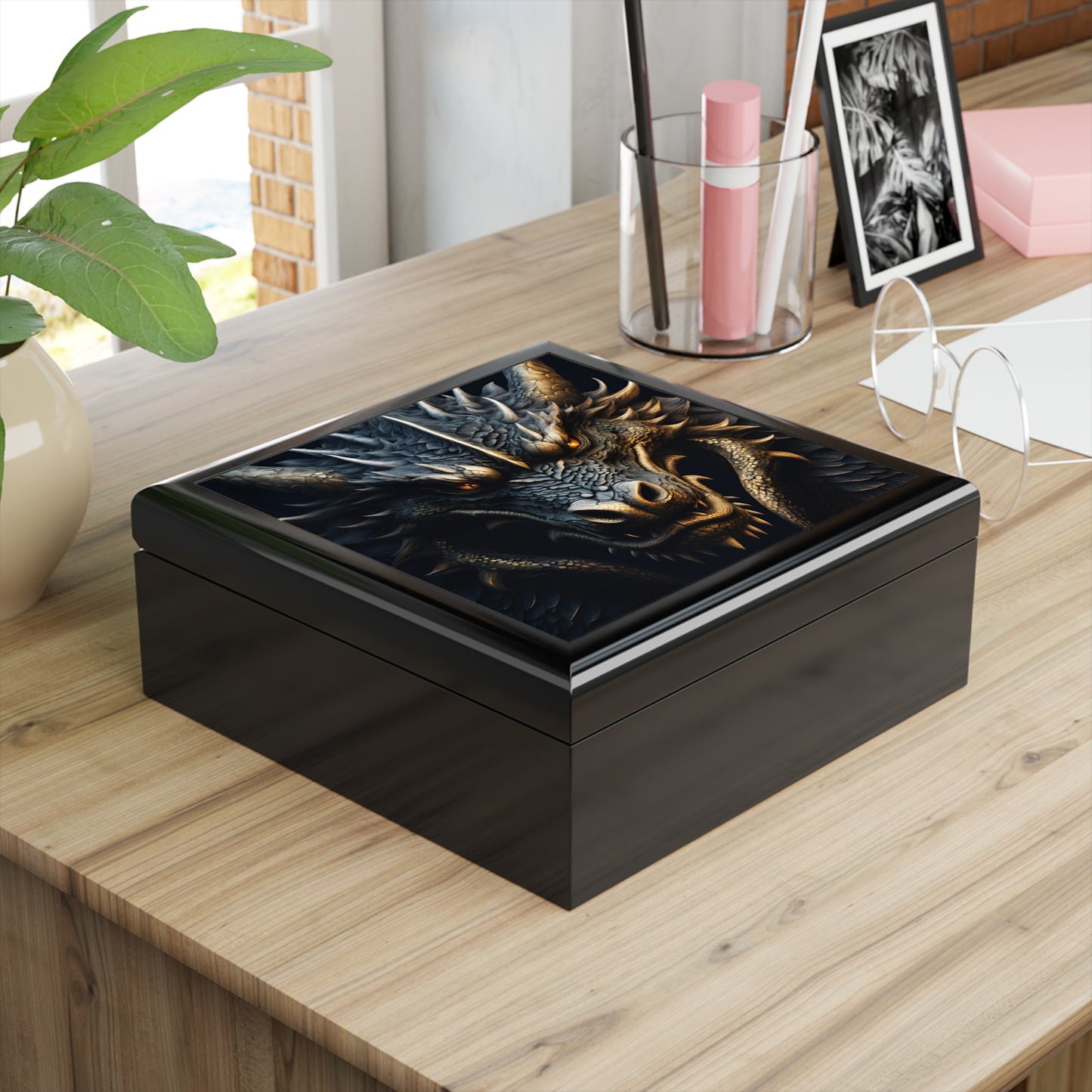 Unique Dragon Fantasy Art Print Mythical Design Jewelry Box Trinket Box Bedroom Dresser Decor Vanity Gift Box - 3 colors to choose from