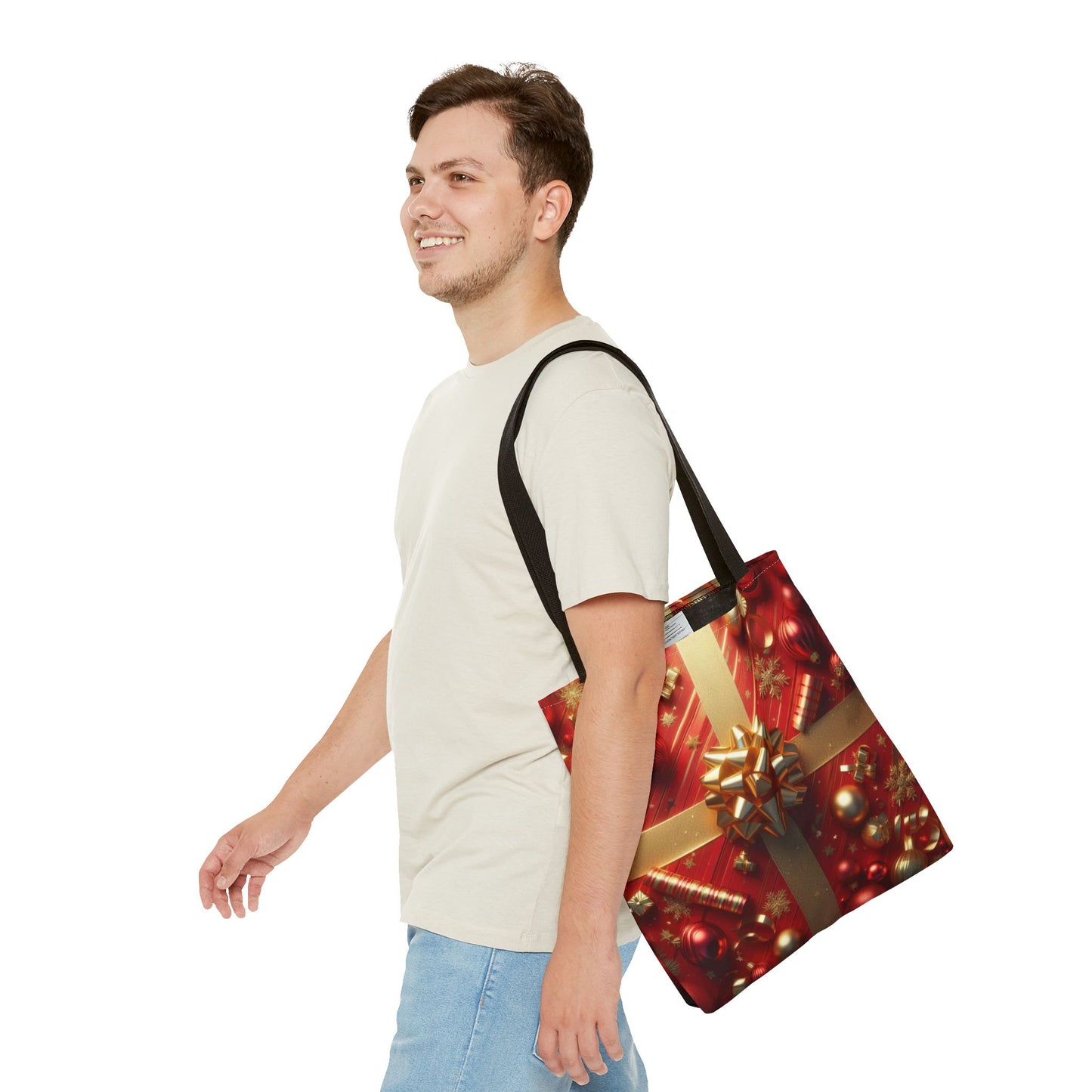 Gift Wrapped Design Christmas Tote Bag Holiday Cheer Gift Winter Accessory Reusable Winter Shopping Bag Xmas Joy Gift Unisex Bag for Him Her