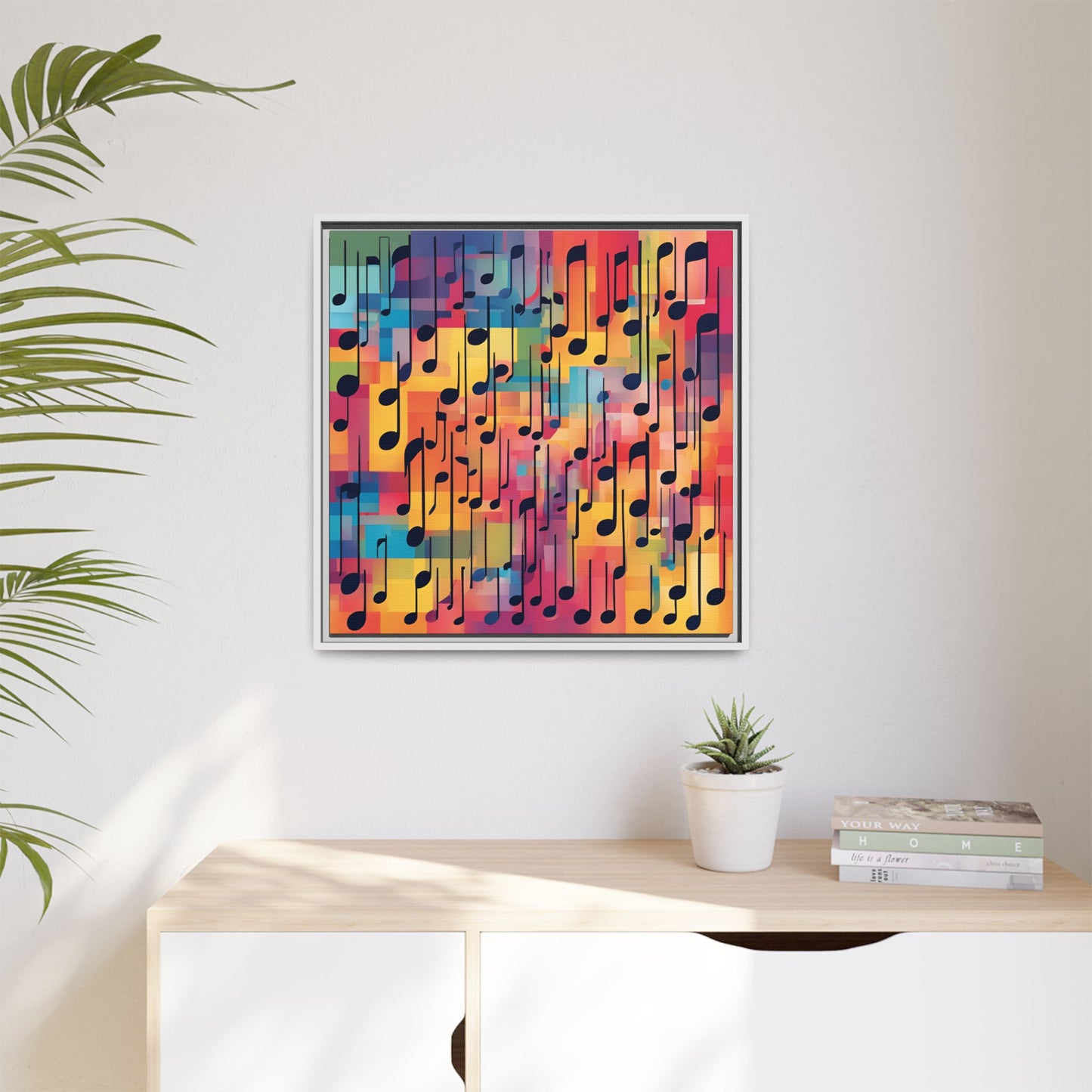Modern Music-Themed Print Abstract Design Unique Framed Canvas Print Treble Clef Note Wall Art Music Lover Gift Decor 3 frame colors
