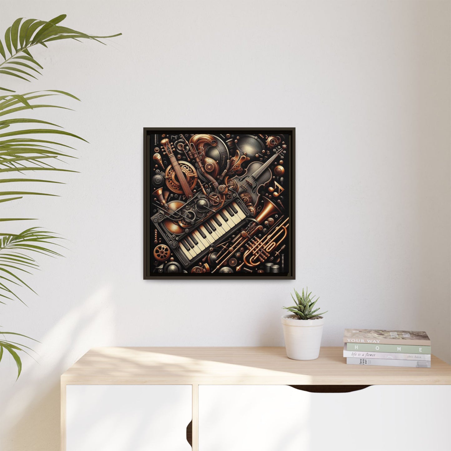 Modern Music-Themed Steampunk Style Print Abstract Design Unique Framed Canvas Print Wall Art Music Lover Gift Decor 3 frame colors