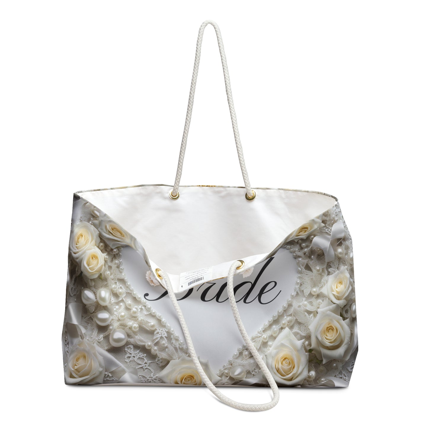 Pearl and Lace Bridal Heart Design Weekender Tote Bag Minimalist Traditional Rose Wedding Gift Bridal Shower Gift for Her Wife to Be Gift