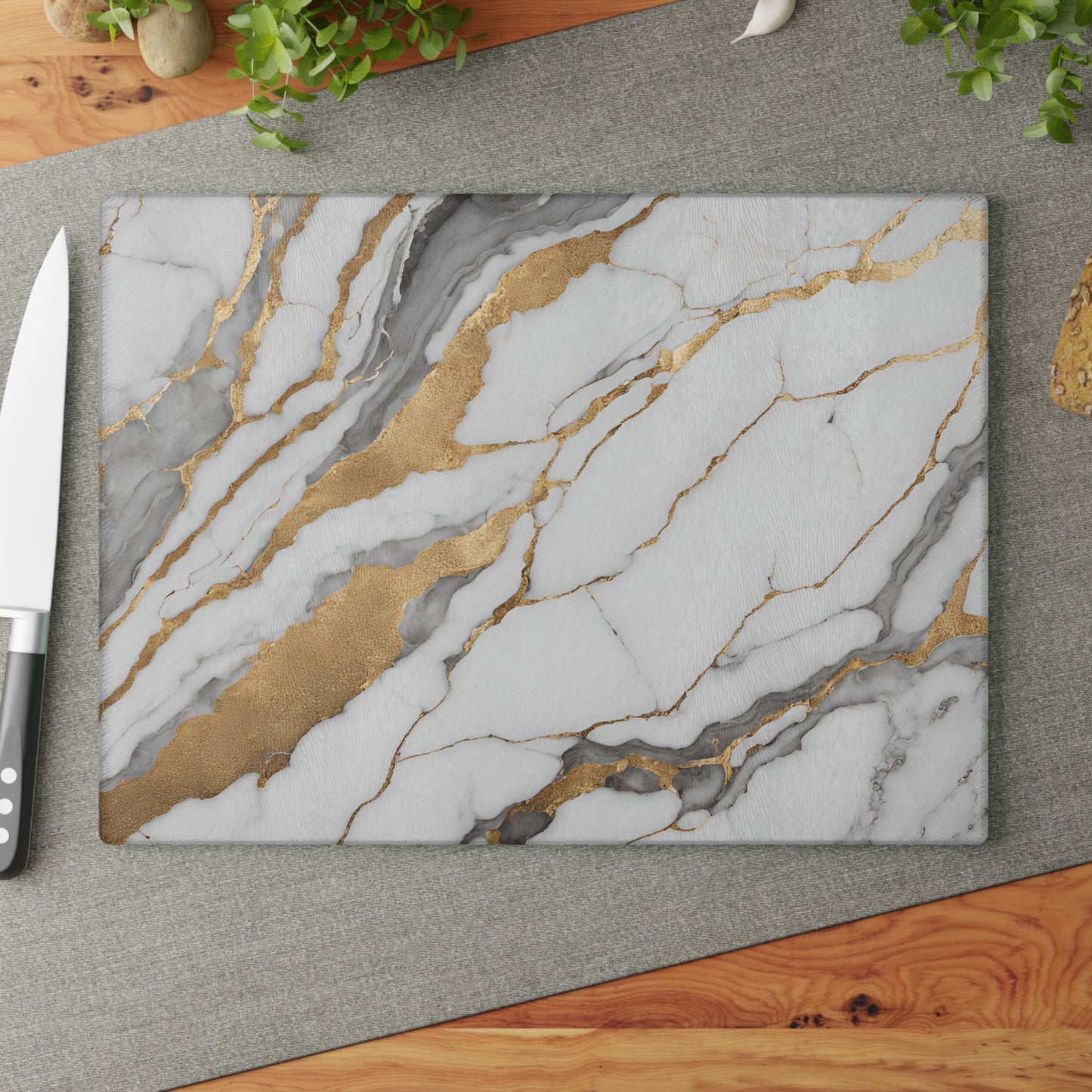 Kitchen Decor Glass Cutting Board Serving Tray with Quartz-look Design Cutting Board Gift for Home Cook Fun Marble-look Charcuterie Board