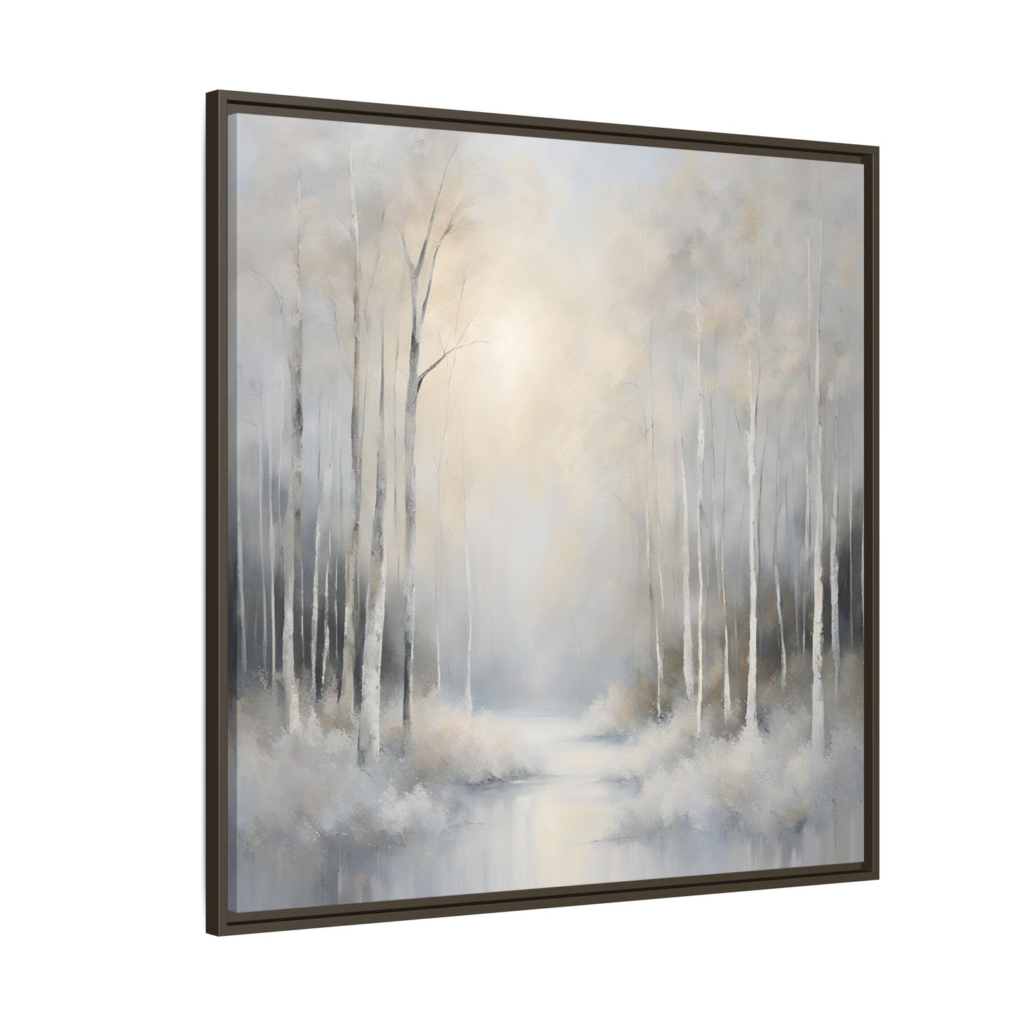 Modern Abstract White Forest Design Unique Framed Canvas Wall Art Ocean Beach Gift Nature Lover Gift 3 frame colors