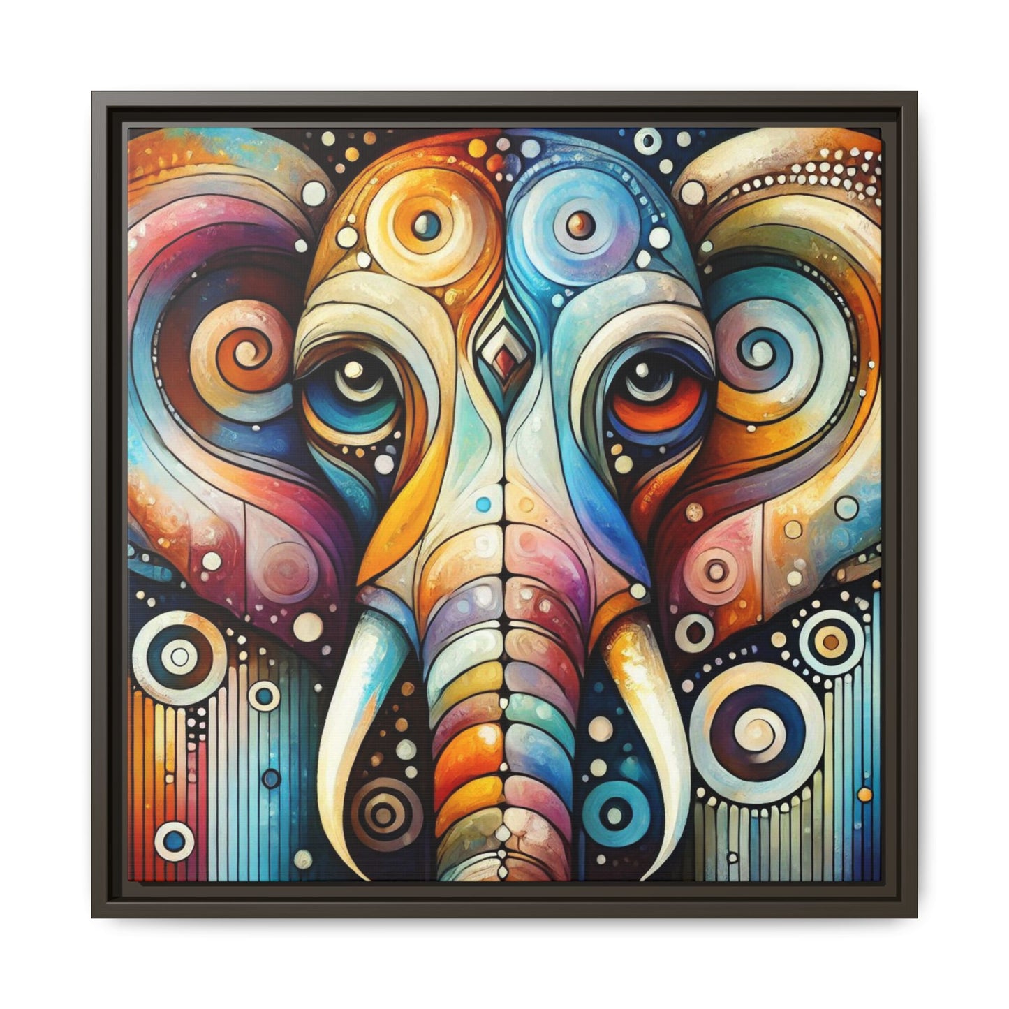 Modern Elephant Face Print Abstract Design Unique Framed Canvas Print African Wall Art Animal Lover Nature Lover Decor 3 frame colors