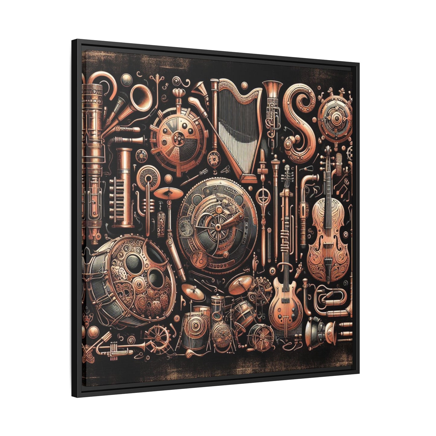 Modern Music-Themed Steampunk Style Print Abstract Design Unique Framed Canvas Print Wall Art Music Lover Gift Decor 3 frame colors