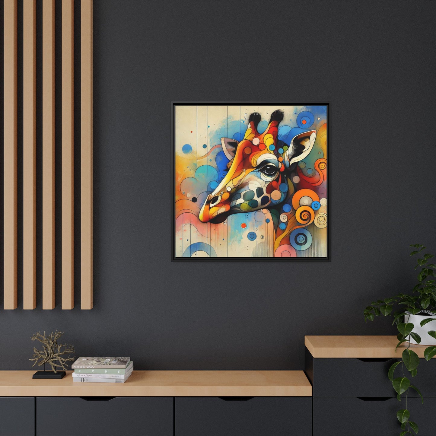 Modern Giraffe Print Abstract Design Unique Framed Canvas Print African Wall Art Animal Lover Gift Nature Lover Decor 3 frame colors