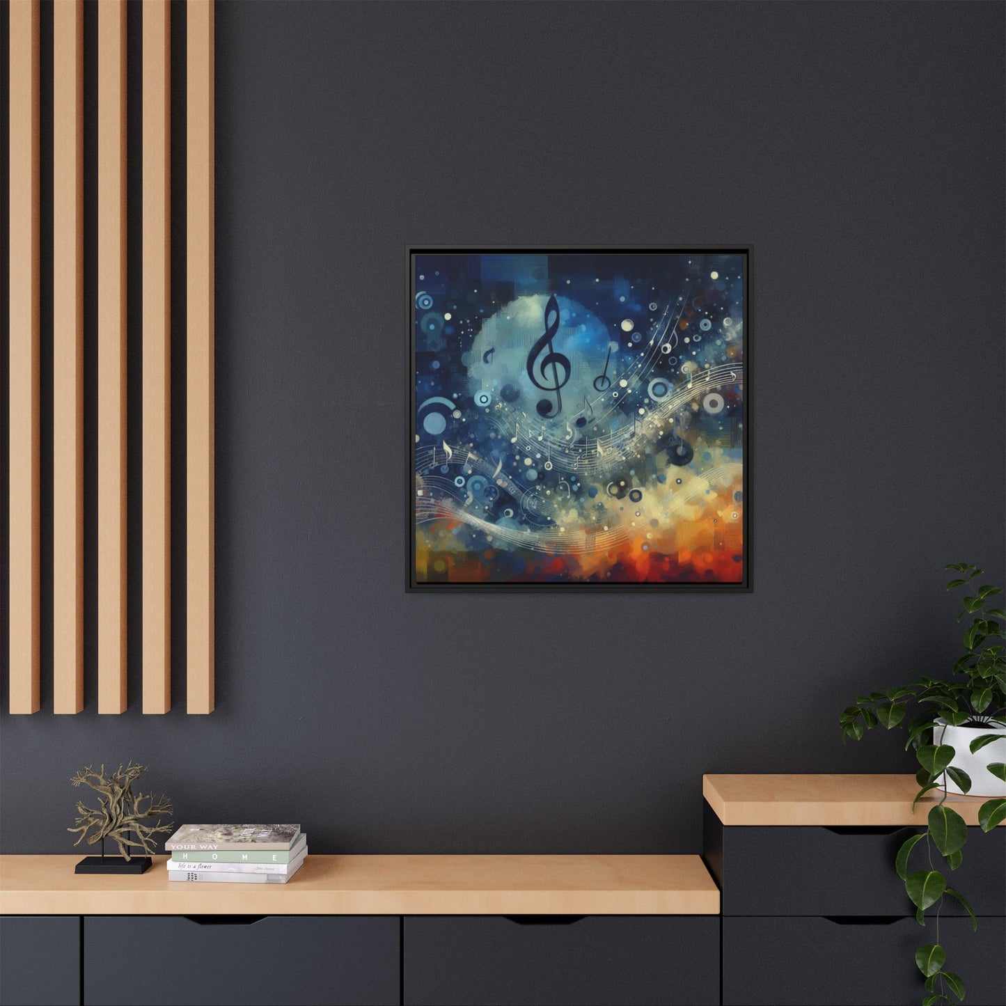 Modern Music-Themed Print Abstract Design Unique Framed Canvas Print Treble Clef Note Wall Art Music Lover Gift Decor 3 frame colors