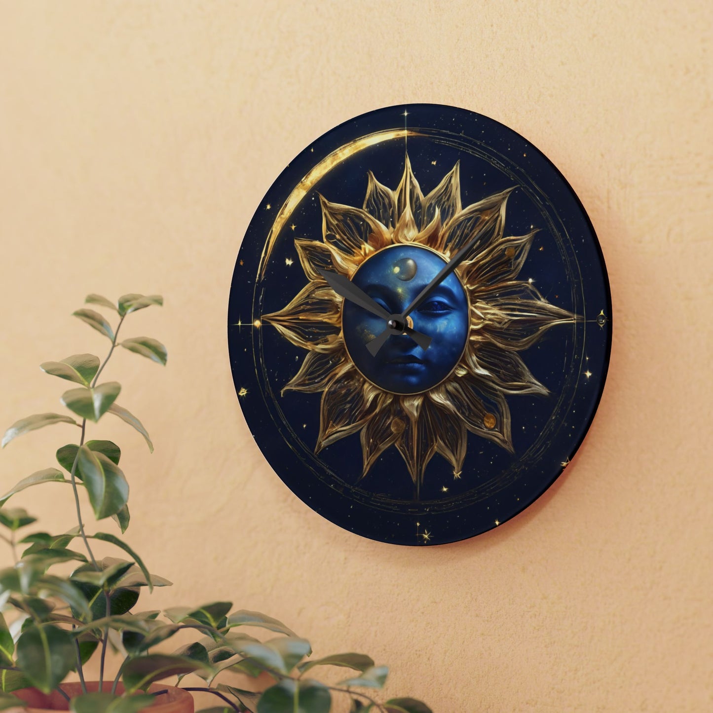Boho Celestial Design Acrylic Office Clock Unique Colorful Wall Clock for Kitchen or Living Room Astrological Blue Moon Gift