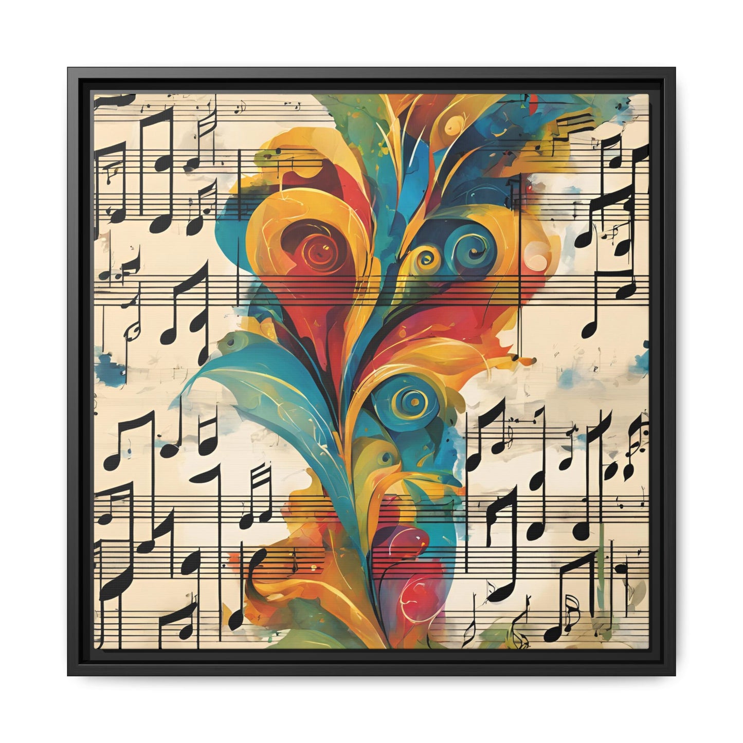 Modern Sheet Music-Themed Print Abstract Design Unique Framed Canvas Print Treble Clef Note Wall Art Music Lover Gift Decor 3 frame colors
