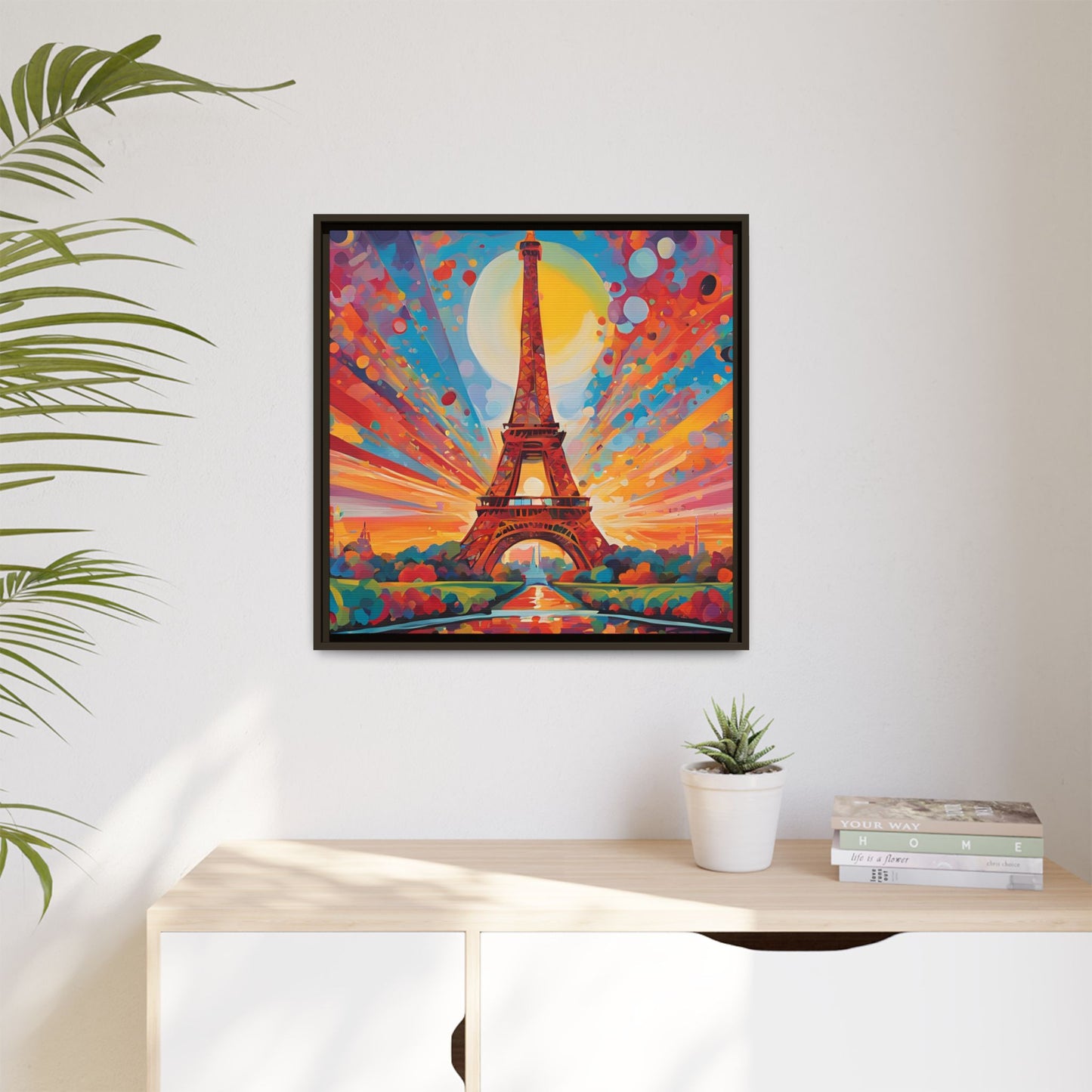 Modern Abstract Eiffel Tower Design Unique Framed Colorful Canvas Landscape Wall Art Paris France Gift Nature Lover Gift 3 frame colors
