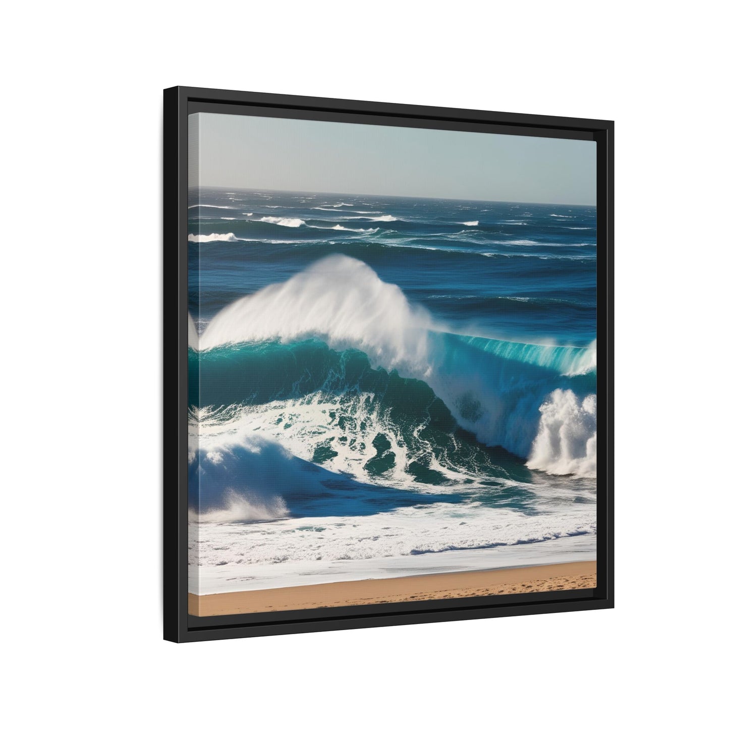 Peaceful Ocean Waves at the Beach Calm Sunny Day Framed Canvas Wall Art Vacation Oceanic Gift Nature Lover Zen Decor Gift 3 frame colors