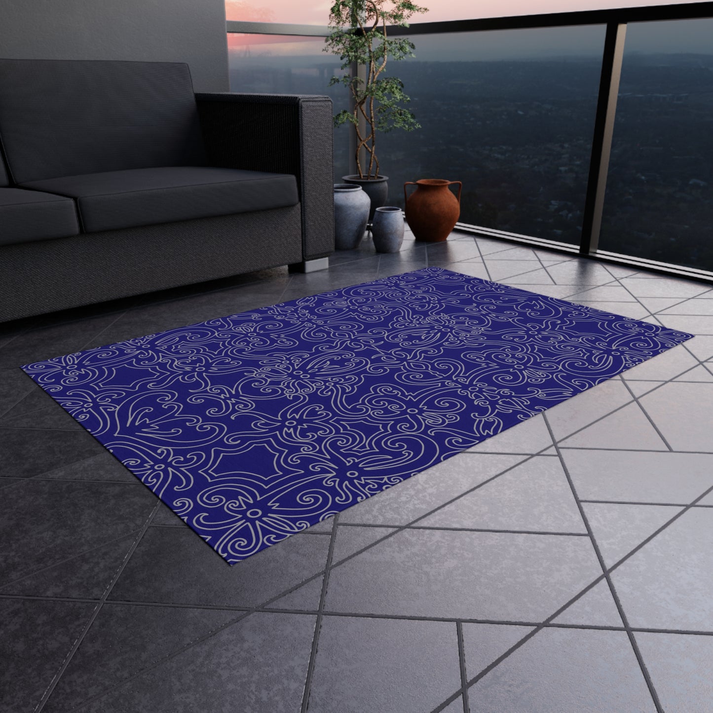 Chenille Outdoor Rug with No-Skid Backing Cozy Outdoor Carpet Blue Patio Decor Gazebo Rug Pool Area Decor Outdoor Kitchen Carpet