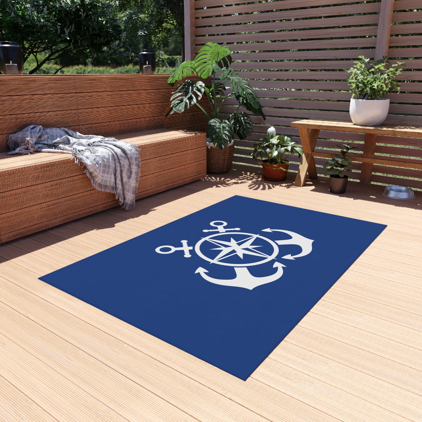 Anchor Design Chenille Outdoor Rug with No-Skid Backing Cozy Outdoor Patio Carpet Oceanic Decor Gazebo Rug Pool Area Decor Kitchen Carpet