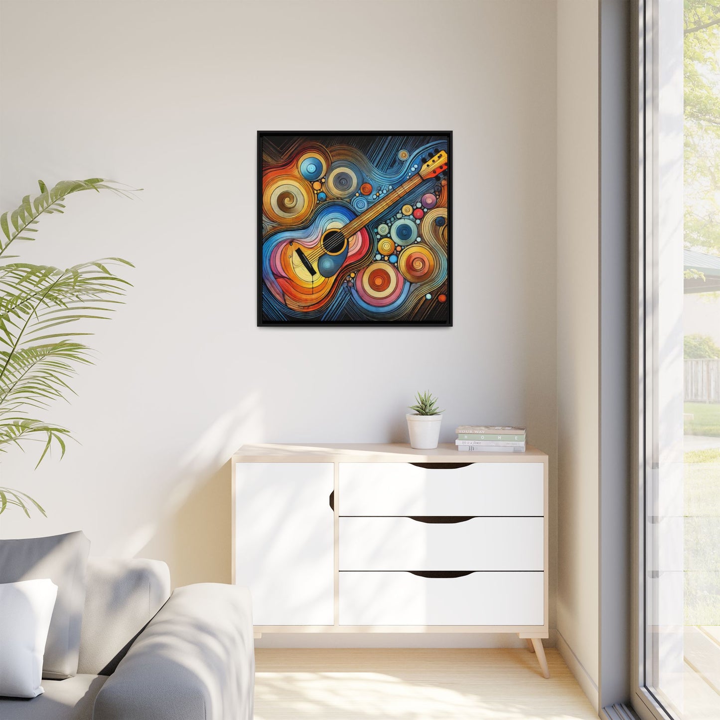 Modern Music-Themed Print Abstract Design Unique Framed Canvas Print Guitar Wall Art Music Lover Gift Decor 3 frame colors