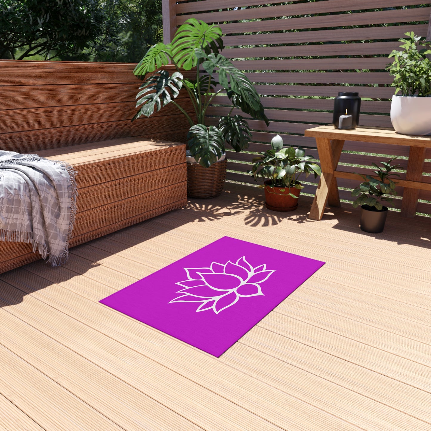 Zen Chenille Outdoor Rug with No-Skid Backing Cozy Outdoor Carpet Lotus Blossom Patio Decor Gazebo Rug Pool Area Decor Outdoor Kitchen Rug