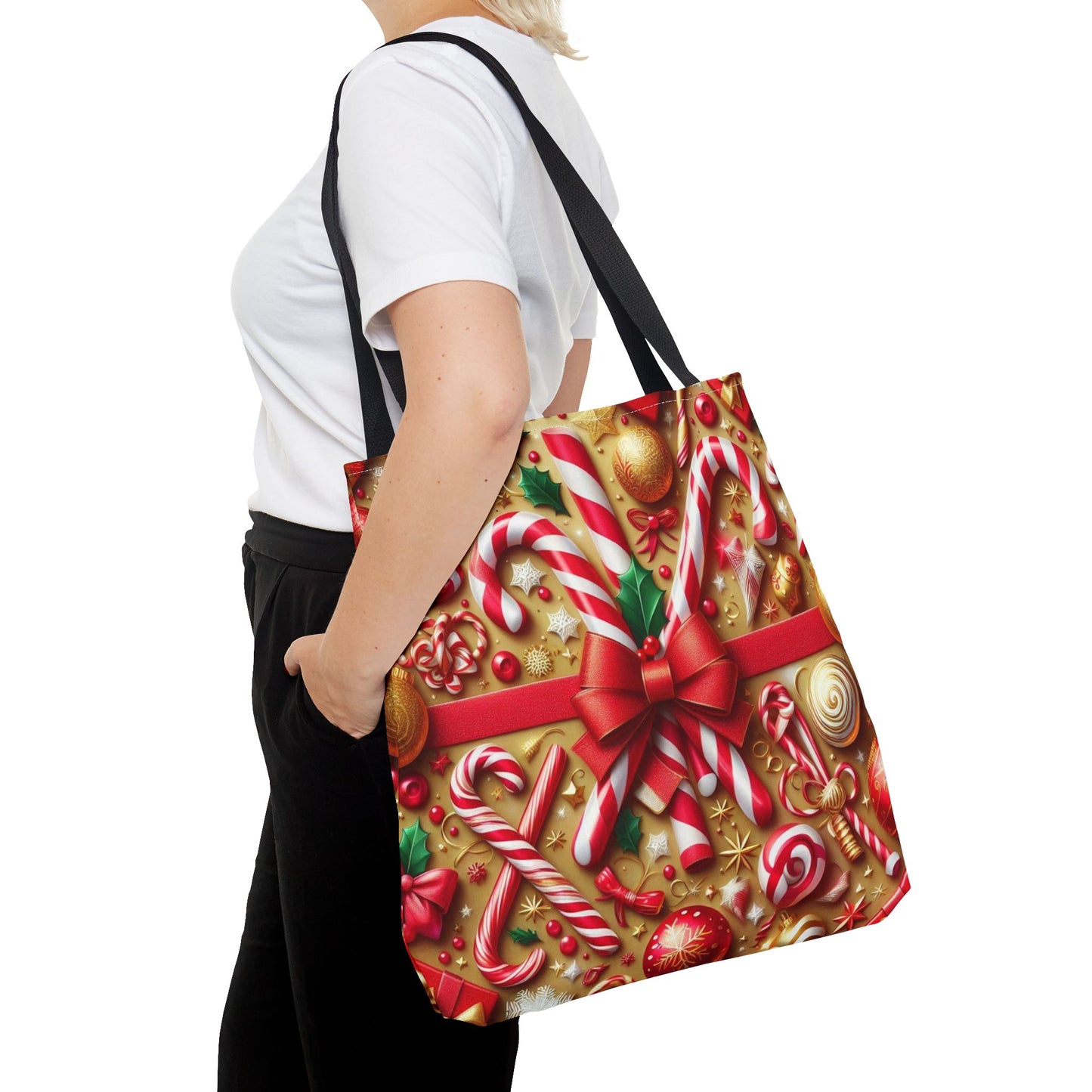 Candy Cane Christmas Tote Bag Holiday Cheer Gift Glam Winter Accessory Reusable Winter Shopping Bag Xmas Joy Gift Unisex Bag for Him Her