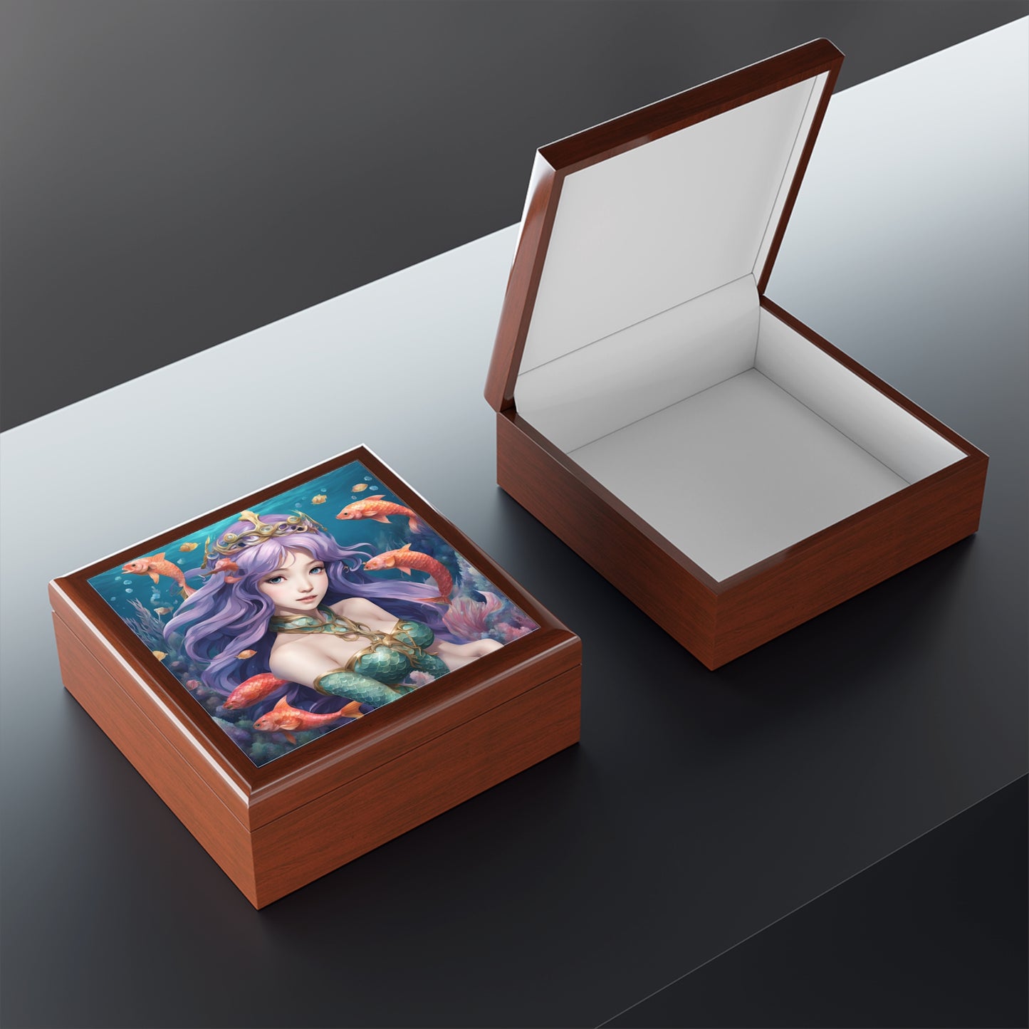 Unique Fantasy Art Print Anime Mermaid Mythical Design Jewelry Box Trinket Box Bedroom Dresser Decor Vanity Gift Box 3 colors to choose from