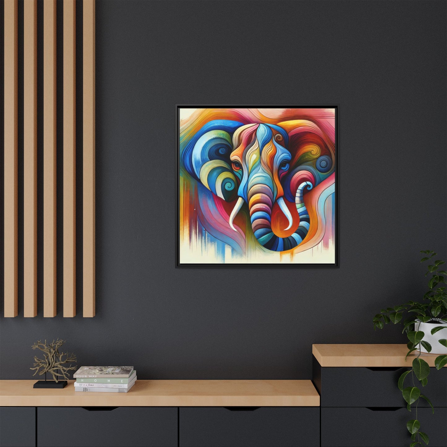 Modern Elephant Print Abstract Design Unique Framed Canvas Print African Wall Art Animal Lover Gift Nature Lover Decor 3 frame colors