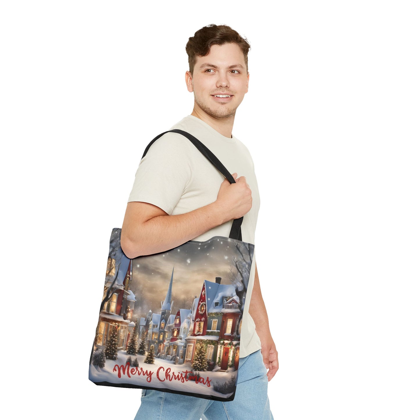 Christmas Tote Bag Holiday Cheer Gift Glam Winter Accessory Reusable Snowy Winter Town Shopping Bag Xmas Joy Gift Unisex Bag for Him Her