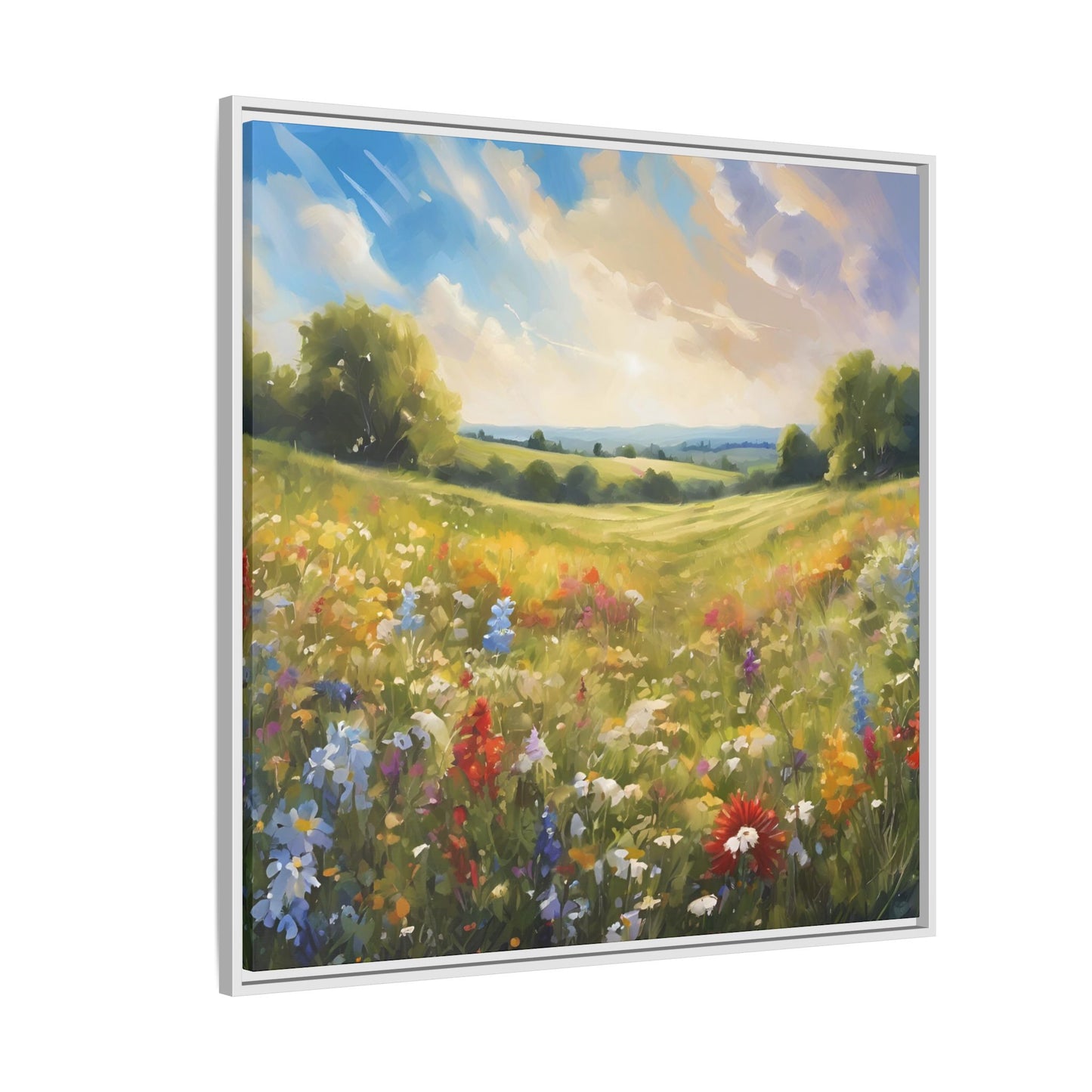 Modern Filed of Flowers Design Unique Framed Canvas Wall Art Gift Nature Lover Landscape Decor Gift 3 frame colors