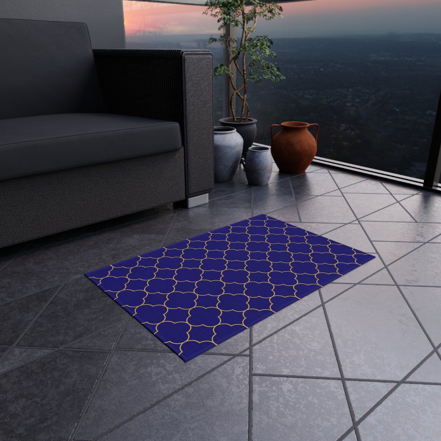 Chenille Outdoor Rug with No-Skid Backing Cozy Outdoor Carpet Blue Patio Decor Gazebo Rug Pool Area Decor Outdoor Kitchen Carpet