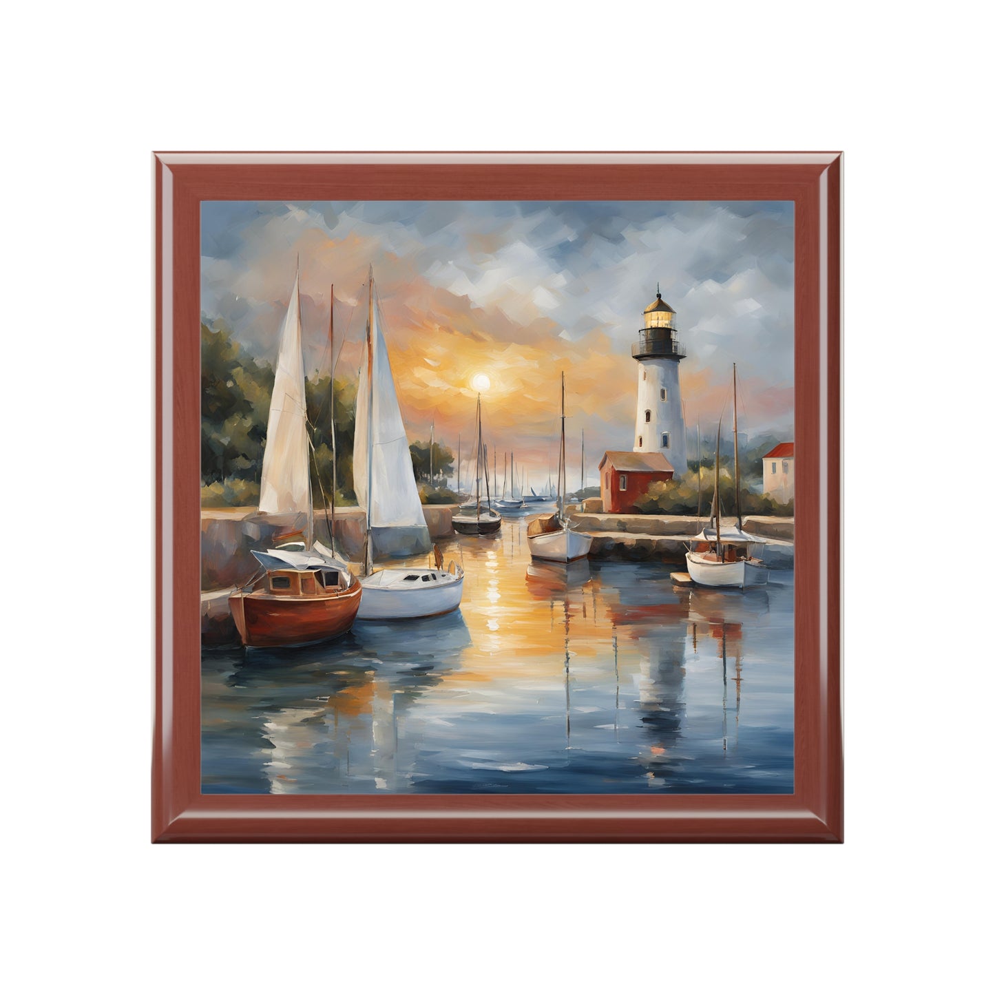 Unique Sail Boats Art Nautical Print Design Jewelry Box Trinket Box Bedroom Dresser Decor Vanity Gift Box - 3 colors to choose from