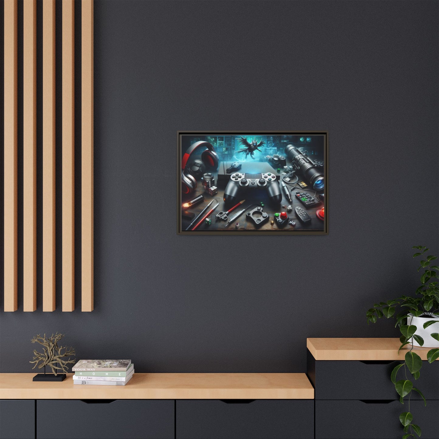 Gamer Themed Unique Framed AI Canvas Print Wall Art Video Game Lover Futuristic Digital Style Gift Cyber Geek Matrix Decor 3 frame colors