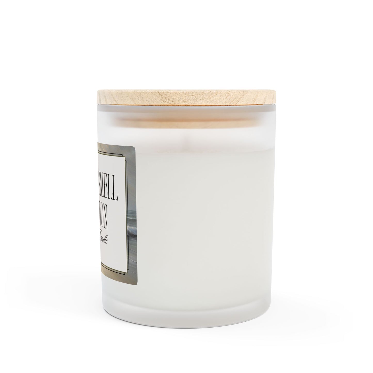 Artisanal Coconut Soy Frosted Glass Candle with Wooden Wick and Raw Maple Lid 11 oz Hand Poured Ocean Beachy Vacation Candle 50 hr burn time