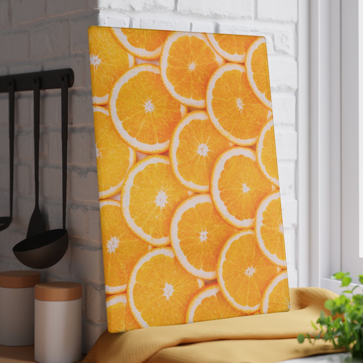 Kitchen Decor Glass Cutting Board Serving Tray with Orange Slices Design Cutting Board Gift for Home Cook Fun Citrus Charcuterie Board