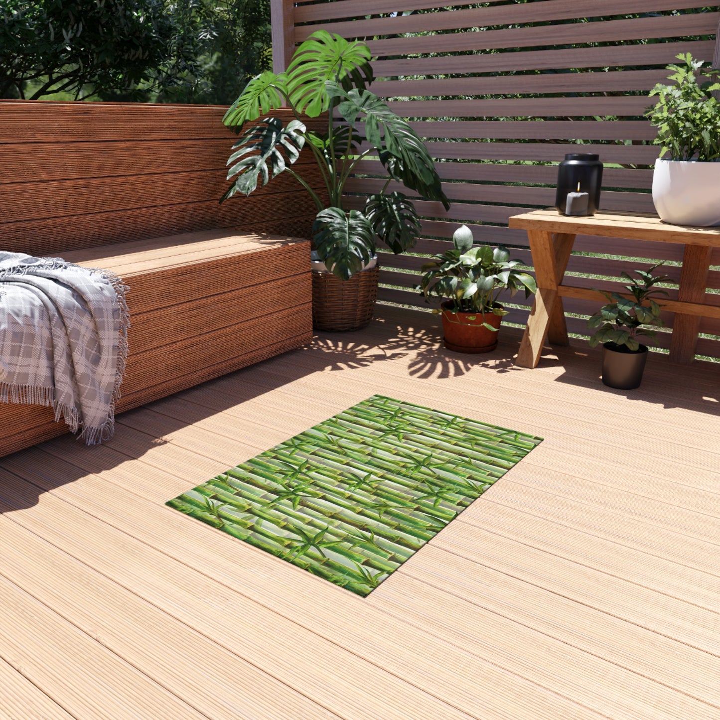 Bamboo-look Chenille Outdoor Rug with No-Skid Backing Cozy Outdoor Carpet Patio Decor Gazebo Rug Beachy Tropical Pool Area Asian Decor