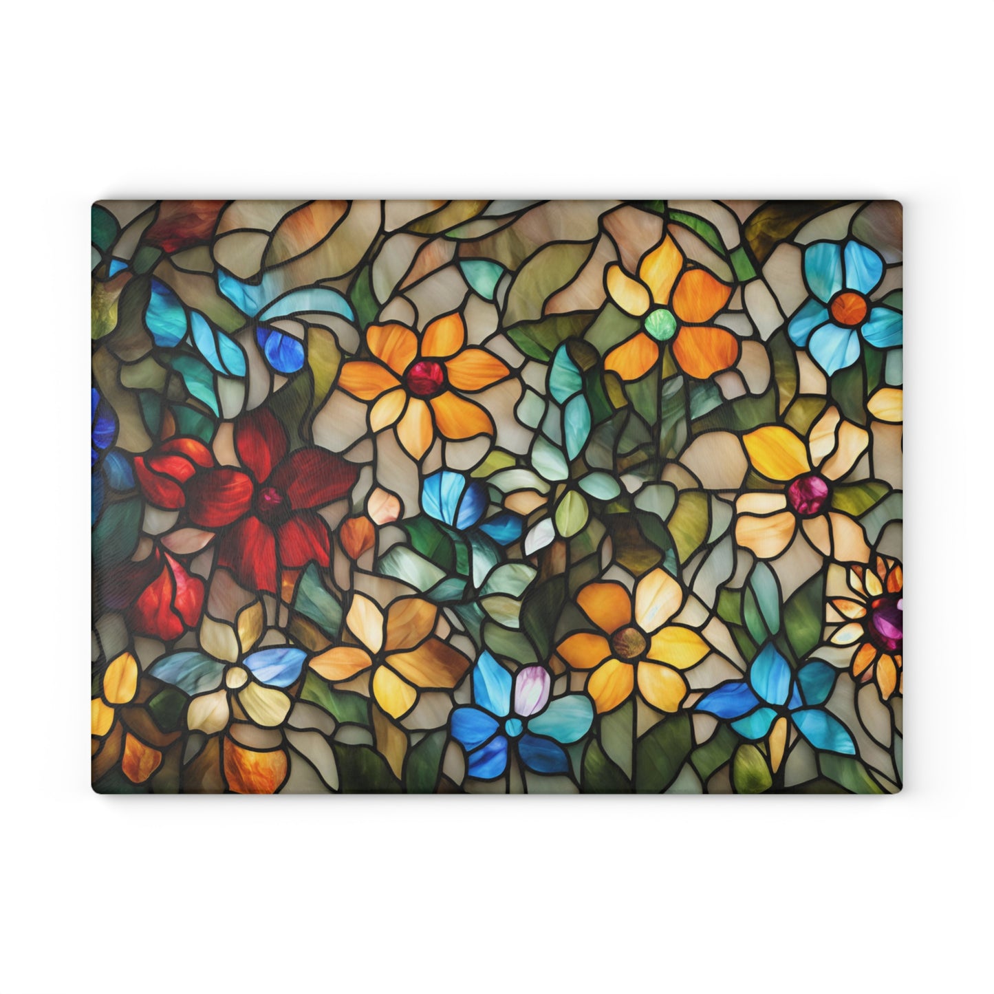 Floral Kitchen Decor Glass Cutting Board Serving Tray with Daisy Design Cutting Board Gift for Home Cook Floral Charcuterie Board