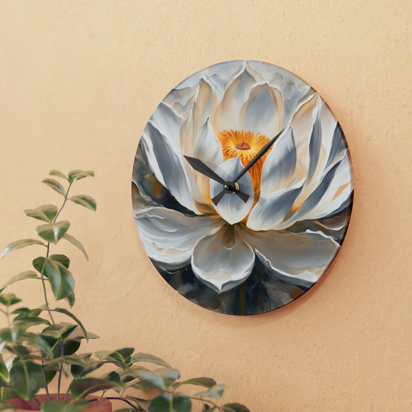 Floral Design Acrylic Office Clock Unique Colorful Wall Clock for Kitchen or Living Room Nature Lover Gift Lotus Flower Art Design
