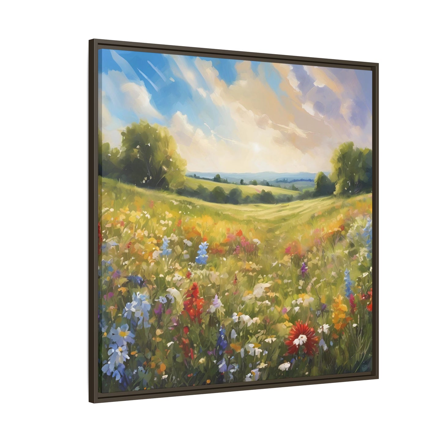 Modern Filed of Flowers Design Unique Framed Canvas Wall Art Gift Nature Lover Landscape Decor Gift 3 frame colors